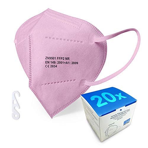 Mascarilla FFP2 rosa homologada caja de 20 unidades, con Ajustador Craneal, Ultraproteccion Certificado Oficial CE 2834 (20-PINK)