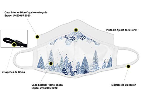 Mascarilla Higiénica de Tela Reutilizable Homologada - Navidad Blanca/Nieve