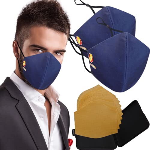 Mascarillas de Tela Colores Reutilizable Lavable, Pack de 2 Mascarillas Color Azul Labio España 100% Algodón Higiénica Homologada Certificada BFE 99% Filtros Extra 1x Estuche Mascarilla