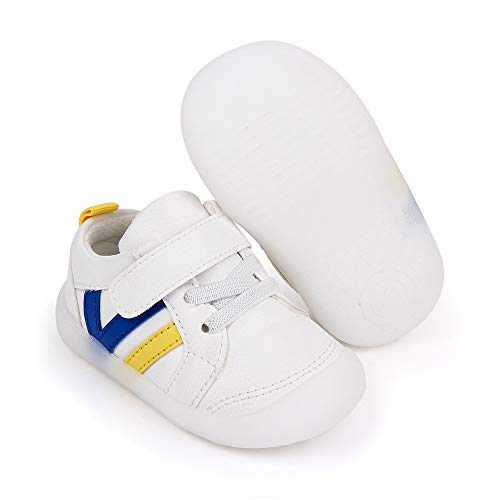 MASOCIO Zapatillas Bebe Niño Niña Zapatos Primeros Pasos Bebé Deportivas Antideslizante Talla 21 Blanco Azul