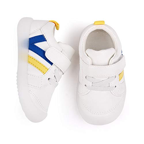 MASOCIO Zapatillas Bebe Niño Niña Zapatos Primeros Pasos Bebé Deportivas Antideslizante Talla 21 Blanco Azul