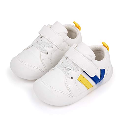 MASOCIO Zapatillas Bebe Niño Niña Zapatos Primeros Pasos Bebé Deportivas Antideslizante Talla 21 Blanco Azul