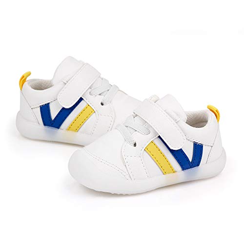 MASOCIO Zapatillas Bebe Niño Niña Zapatos Primeros Pasos Bebé Deportivas Antideslizante Talla 21 Blanco Azul