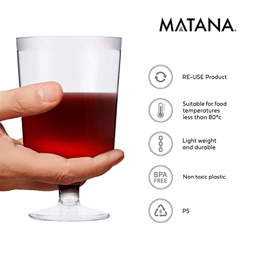 MATANA 50 Copas de Vino de Plástico Transparente, 180ml - Elegante y Resistente