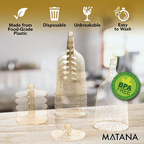 MATANA - 50 Copas de Vino Transparentes con Brillo Dorado - 170ml / Copas Plastico para Fiestas /Resistentes y Elegantes