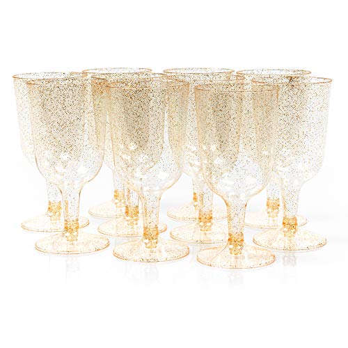 MATANA - 50 Copas de Vino Transparentes con Brillo Dorado - 170ml / Copas Plastico para Fiestas /Resistentes y Elegantes