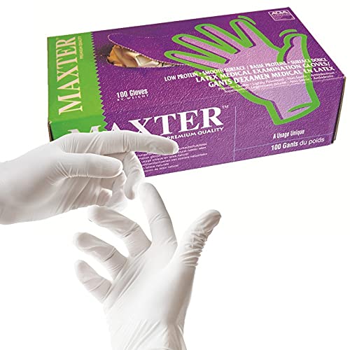 Maxter Guante de látex sin polvo, color blanco, 4 g, caja de 100 – Talla M