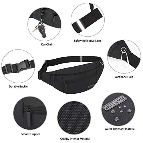 MAXTOP Riñonera Mujer Hombre con Conector para Auriculares y 4 Bolsillos con Cremallera, cinturón Ajustable, Bolsa para Entrenamiento al Aire Libre, Viajes, Casual, Correr, Senderismo