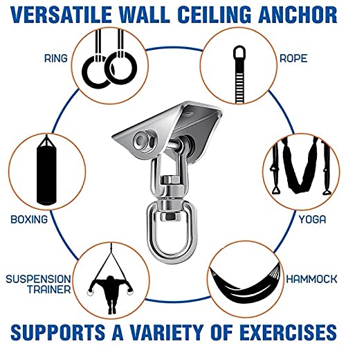 McNory Tarea Pesada Ganchos de Techo Anclaje de Techo con SUS304 Acero Inoxidable 360 ° Girar,4 Tornillos para Hormigón y Madera Yoga,Hamacas, Sillón Colgante,Sacos de Boxeo,Capacidad 500Kg