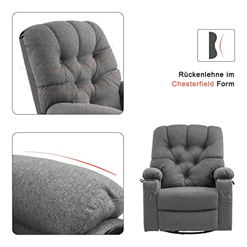 MCombo 7072 - Sillón de relax eléctrico con giro de 240° y balancín de estilo retro, funda de tela, 97 x 90 x 106 cm