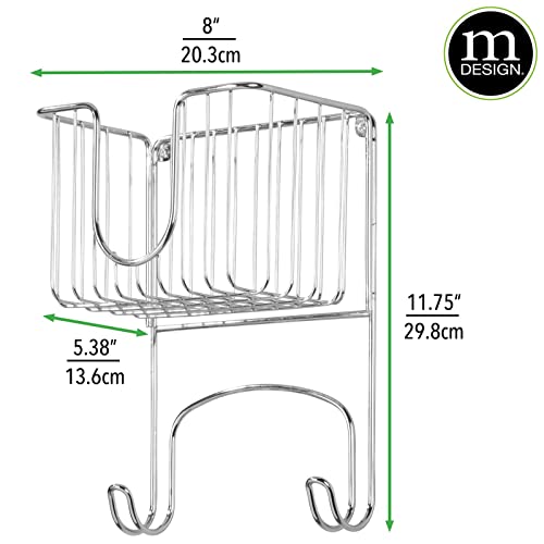 mDesign Colgador de pared pequeño para tabla de planchar – Estante de pared para planchador con cesta para plancha y demás – Compacto soporte para plancha en metal para lavadero – plateado