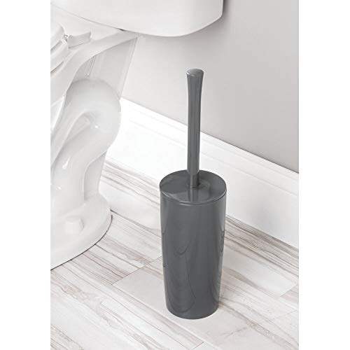 mDesign Juego de 2 portaescobillas de baño en plástico – Estrecho escobillero con escobilla de váter para el cuarto de baño o el aseo – Práctica escobilla de baño con soporte de pie – gris pizarra