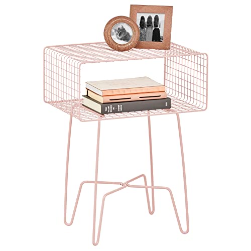 mDesign Mesita auxiliar de metal pequeña – Elegante mesa auxiliar vintage para el salón o el dormitorio – Mesa de centro con moderno diseño de horquilla – rosa claro