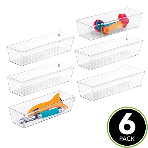 mDesign Práctico cubertero para cajón – Caja transparente para cubiertos y utensilios de cocina – Cajones de plástico de almacenaje libres de BPA – Juego de 6 – transparente