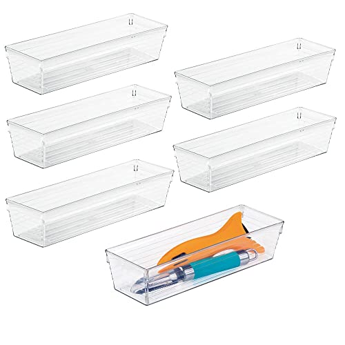 mDesign Práctico cubertero para cajón – Caja transparente para cubiertos y utensilios de cocina – Cajones de plástico de almacenaje libres de BPA – Juego de 6 – transparente