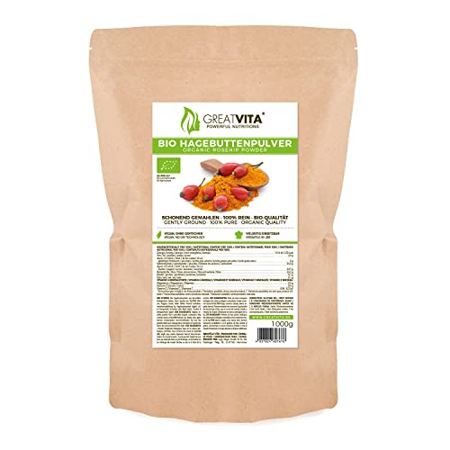 MeaVita Polvo de Rosa Mosqueta Orgánico, en calidad de vegetal crudo, sin gluten, 1 paquete (1 x 1000g)