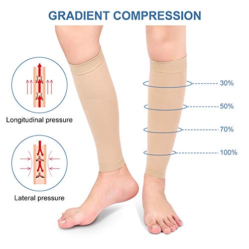 Medias de Compresión Médicas de 20-30 mmHg, Mangas de Compresión para Pantorrillas con Presión Graduada para la Hinchazón de las Venas Varicosas Alivio del Dolor de Pantorrillas, 1 Par (Beige, L)