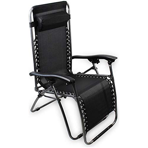 Mediawave Store - Tumbona plegable EVERTOP 604001, color negro, totalmente reclinable, gravedad cero