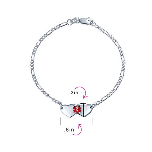 Médicos Entificación Médicaforma Corazón Personalizado Brazalete Entificación Alerta Médica Mujer Plata Esterlina 925