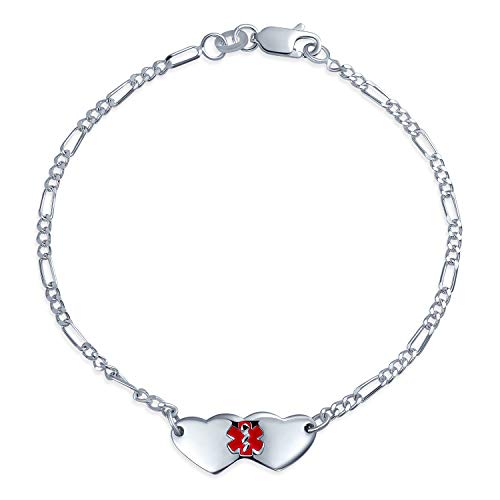 Médicos Entificación Médicaforma Corazón Personalizado Brazalete Entificación Alerta Médica Mujer Plata Esterlina 925