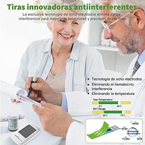 Medidor de glucosa en sangre, kit medidor azucar en sangre con codefree tiras de prueba de glucosa en sangre x 25, recordatorios de prueba y 900 memorias por VivaChek Ino X glucometro en mg/dL