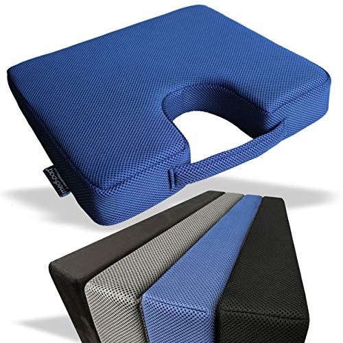 Medipaq Cojín de Asiento en Cuña de Espuma de Memoria Recorte para Coxis – Cojín Lumbar Corrector Soporte de Espalda Ortopédico - Cojín Elevador – Funda de Cojín Malla 3D