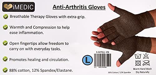 Medipaq - Guantes Anti-Artritis (Par) – Ofrecen Calor Y Compresión Para Ayudar A Aumentar La Circulación Reduciendo El Dolor Y Promover La Sanación - 1 Par con Agarre (Grande)