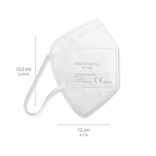 medisana FFP2 NR mascarilla de protección, RM 100, máscara respiratoria, contra el polvo, 25 piezas empaquetadas individualmente en bolsa de PE con clip - certificado CE2834 - UE 2016/425