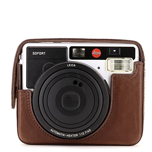 MegaGear MG1295 Ever Ready - Funda de Piel con Tapa Protectora para Leica Sofort Instantáneo, Color marrón Oscuro