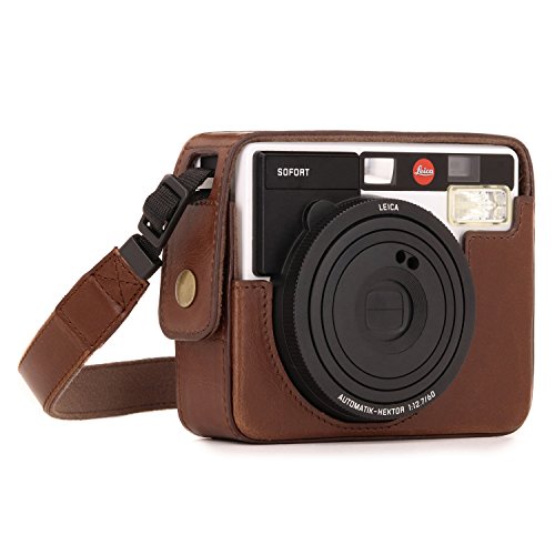 MegaGear MG1295 Ever Ready - Funda de Piel con Tapa Protectora para Leica Sofort Instantáneo, Color marrón Oscuro