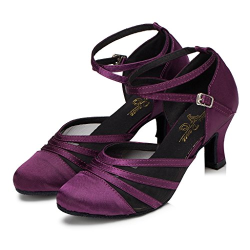 Meijili Zapatos de baile profesionales para mujer, zapatos de baile de salón de baile, zapatos de baile latino, zapatos de boda, fiesta de noche, sandalias, color Morado, talla 38.5 EU