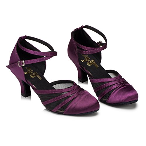 Meijili Zapatos de baile profesionales para mujer, zapatos de baile de salón de baile, zapatos de baile latino, zapatos de boda, fiesta de noche, sandalias, color Morado, talla 38.5 EU