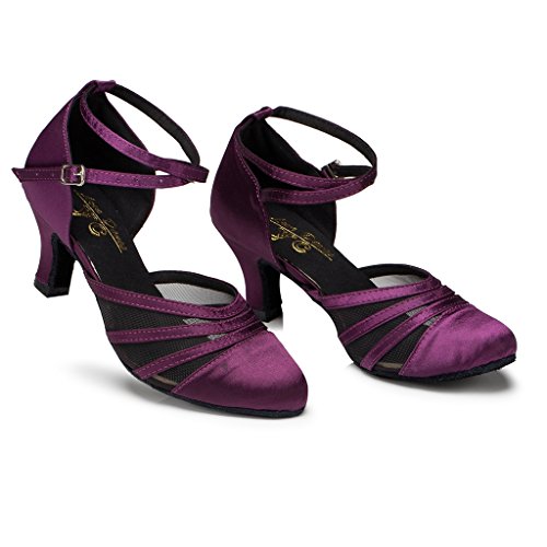 Meijili Zapatos de baile profesionales para mujer, zapatos de baile de salón de baile, zapatos de baile latino, zapatos de boda, fiesta de noche, sandalias, color Morado, talla 38.5 EU