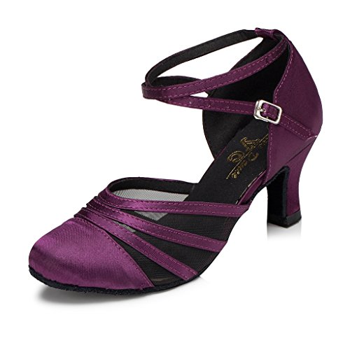 Meijili Zapatos de baile profesionales para mujer, zapatos de baile de salón de baile, zapatos de baile latino, zapatos de boda, fiesta de noche, sandalias, color Morado, talla 38.5 EU