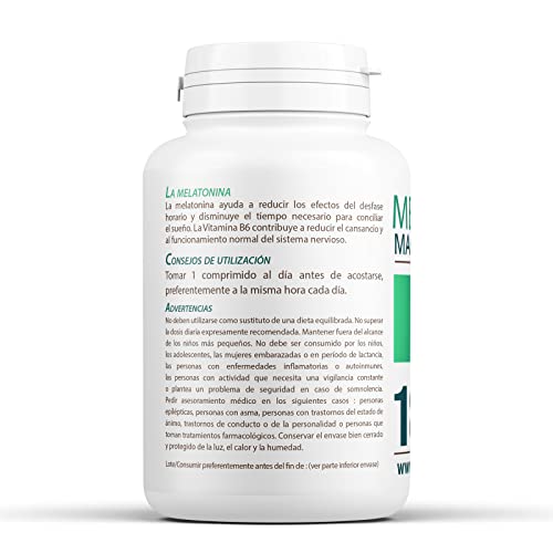 Melatonina 1mg - Magnesio y Vitamina B6-180 comprimidos