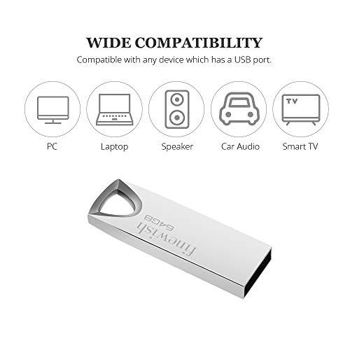 Memoria USB 64 GB Mini Pen Drive 64GB Impermeable USB Flash Drive 64 GB para Computadoras, Tabletas Almacenamiento de Datos (Plata)