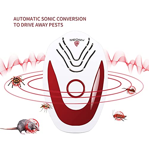 MEOMY Repelente Ultrasónico de Plagas, Repelente Mosquitos Eléctrico, 100% Seguro para Bebés y Mascotas, Ahuyentador de Cucarachas, Hormigas, Roedores, Arañas, Avispa, Pulgas, Arañas - 2 Unidades