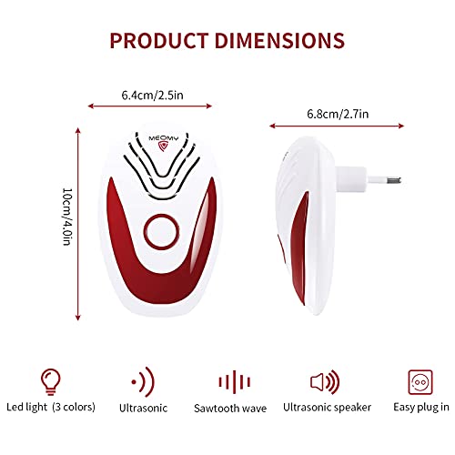 MEOMY Repelente Ultrasónico de Plagas, Repelente Mosquitos Eléctrico, 100% Seguro para Bebés y Mascotas, Ahuyentador de Cucarachas, Hormigas, Roedores, Arañas, Avispa, Pulgas, Arañas - 2 Unidades