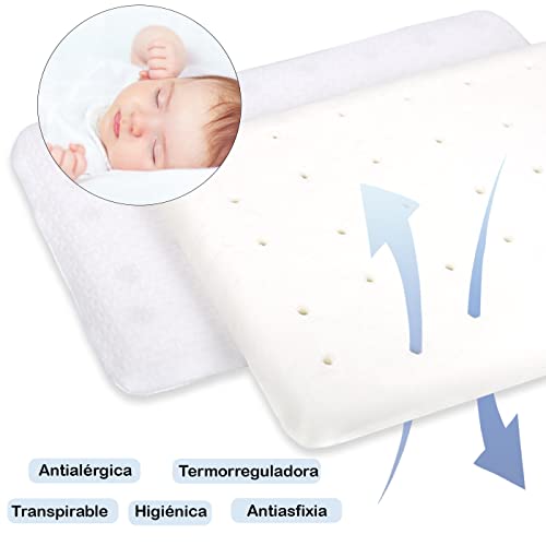 MERCURY TEXTIL- Almohada de Cuna para Bebes y niños Transpirable Antiahogo, Viscoelástica, Funda Extraible 100% algodón