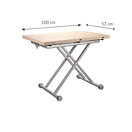 MERKAHOME - Mesa DE Centro ELEVABLE HIDRÁULICA Extensible Roble 100X57 CM Zanzibar