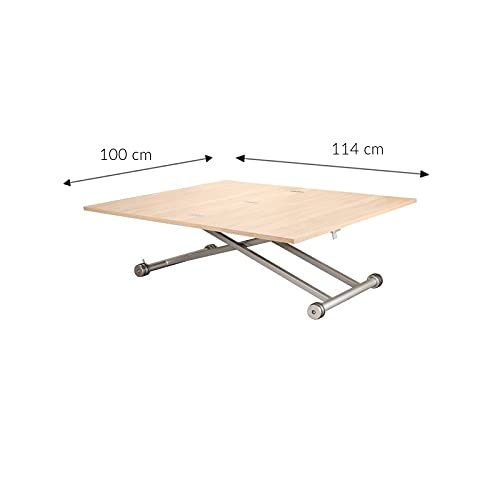 MERKAHOME - Mesa DE Centro ELEVABLE HIDRÁULICA Extensible Roble 100X57 CM Zanzibar