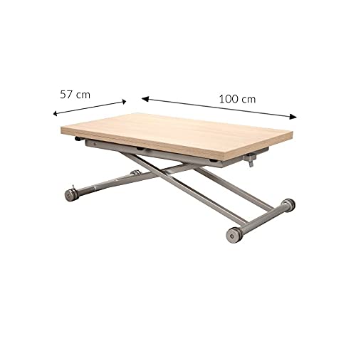 MERKAHOME - Mesa DE Centro ELEVABLE HIDRÁULICA Extensible Roble 100X57 CM Zanzibar