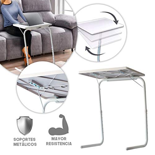 Mesa Auxiliar Plegable Resistente | Soporte para Tablet - Móvil - Portátil Multifuncional | Bandeja para Cenas | 3 Ajustes y 6 Pos. Altura | hasta 25 Kg