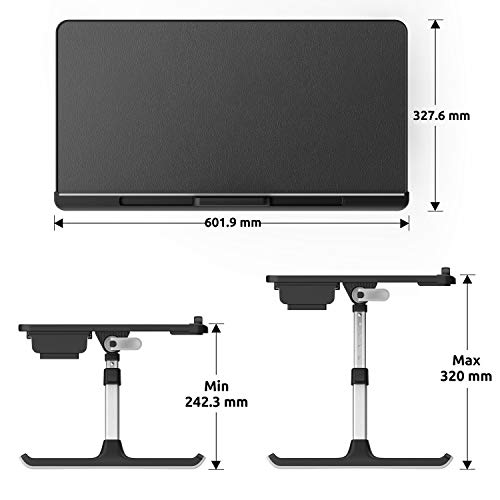 Mesa Cama para PC Portátil Altura Ajustable & Inclinable,TATE GUARD Soporte Ordenador con Cajón de Almacenamiento&Patas Plegables,Escritorio Portatil de Cuero de PVC para Laptop 17 Pulgadas-Negro