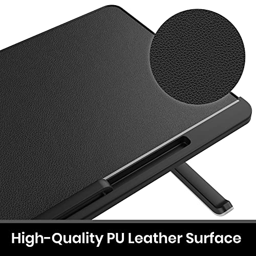 Mesa Cama para PC Portátil Altura Ajustable & Inclinable,TATE GUARD Soporte Ordenador con Cajón de Almacenamiento&Patas Plegables,Escritorio Portatil de Cuero de PVC para Laptop 17 Pulgadas-Negro