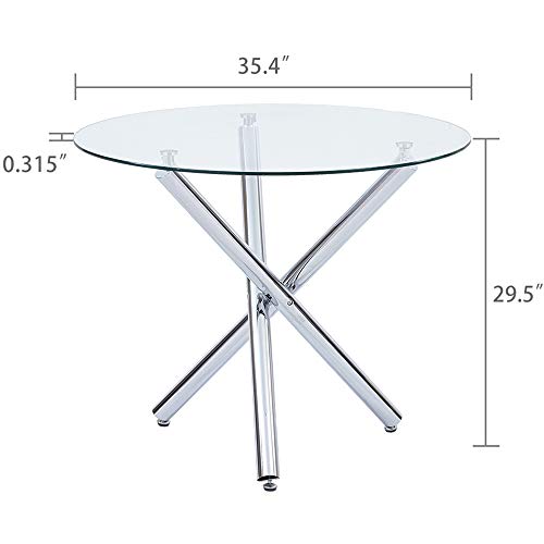 Mesa Comedor Redonda, SICOTAS Mesas de Centro para Salon, Mesa de Comedor Mesa Auxiliar Cristal con Tablero de Vidrio Transparente, 90 x 90 x 75 cm