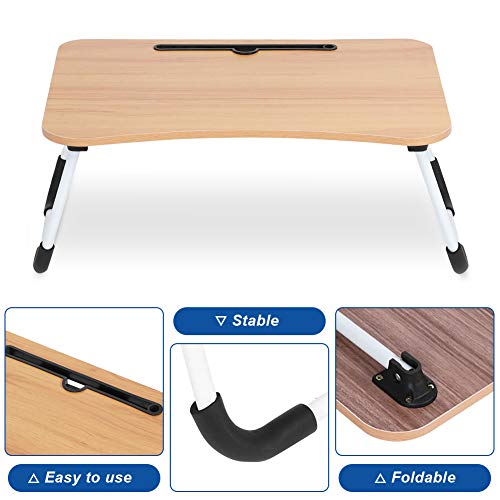 Mesa de Cama,Mesa Auxiliar Cama Plegable,Escritorio de Cama Plegable, Soporte de bambú para computadora portátil,Bandeja de Desayuno,Mesa Plegable portatil Ordenador ,Mesa Escritorio Plegable Cama