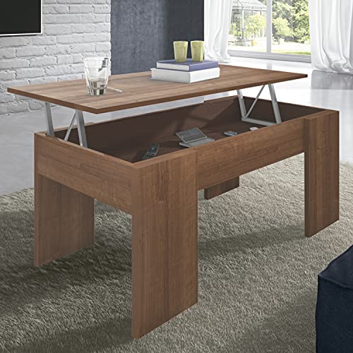 Mesa de Centro elevable, mesita de salón Comedor, Acabado en Nogal, Modelo Gala, Medidas: 90 cm (Largo) x 50 cm (Ancho) x 33,8/45,3 cm (Alto)