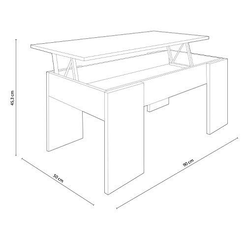 Mesa de Centro elevable, mesita de salón Comedor, Acabado en Nogal, Modelo Gala, Medidas: 90 cm (Largo) x 50 cm (Ancho) x 33,8/45,3 cm (Alto)