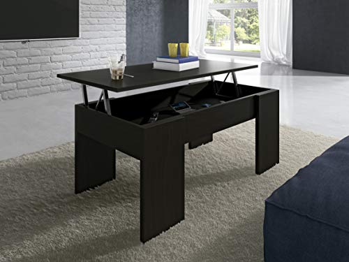 Mesa de Centro elevable, mesita de salón Comedor, Acabado en Wengué, Modelo Gala, Medidas: 90 cm (Largo) x 50 cm (Ancho) x 33,8/45,3 cm (Alto)